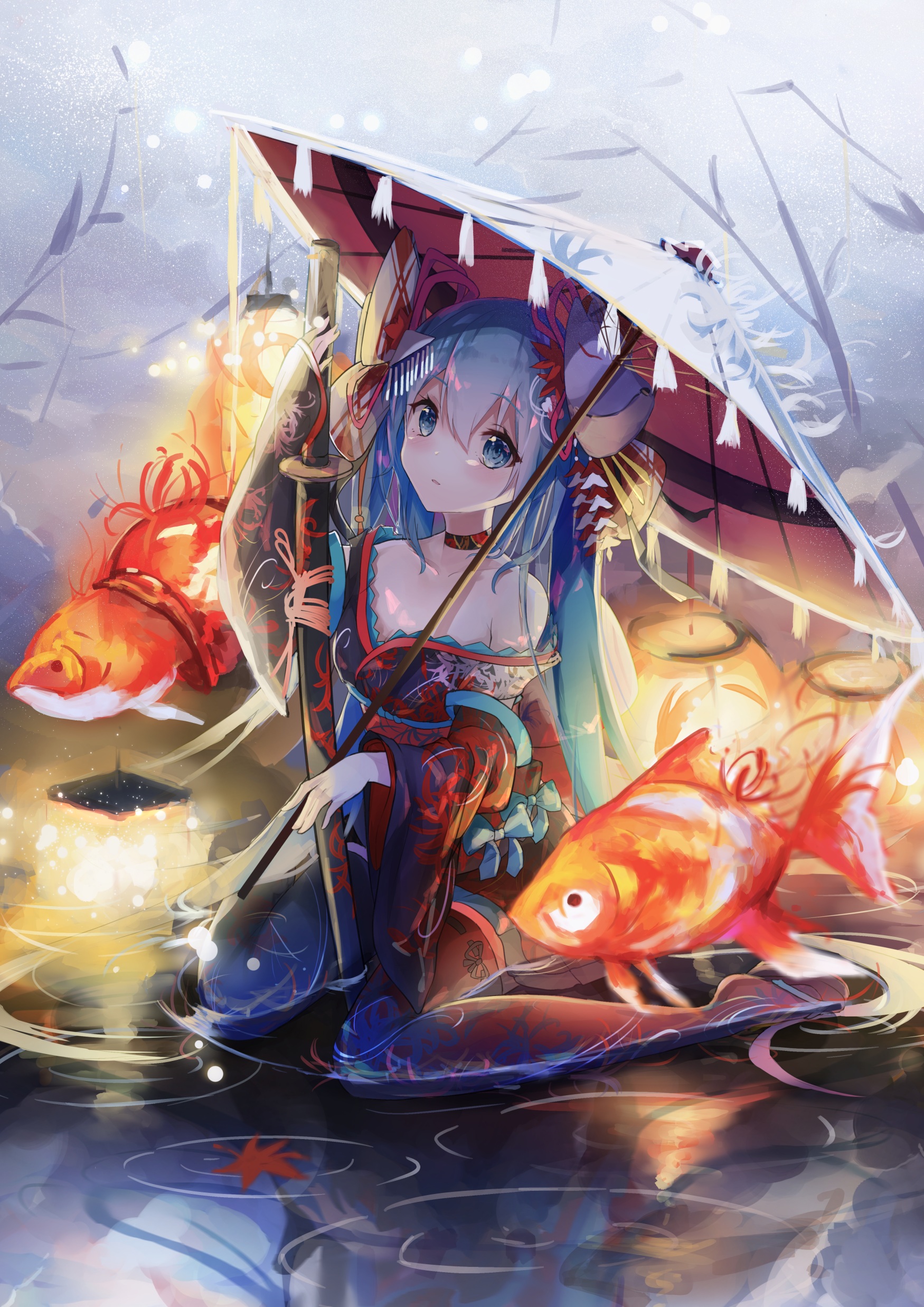 Sakurano Shiyue Vocaloid Hatsune Miku Japanese Clothes Thighhighs Umbrella Yande Re